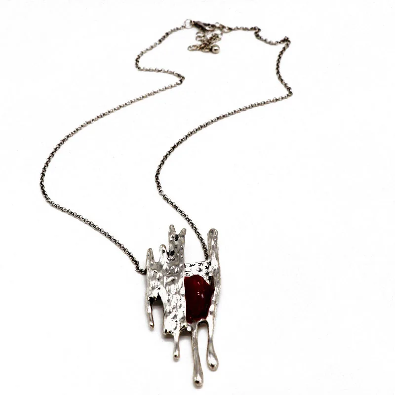 Ожерелье женское с большим кулоном красными и белыми камнями | Украшения
