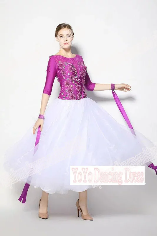Customized Lady Ballroom Dancing Dress Modern Dance Competition Costume Waltz Tango Foxtrot Quickstep Suit Promotion PURPLE |