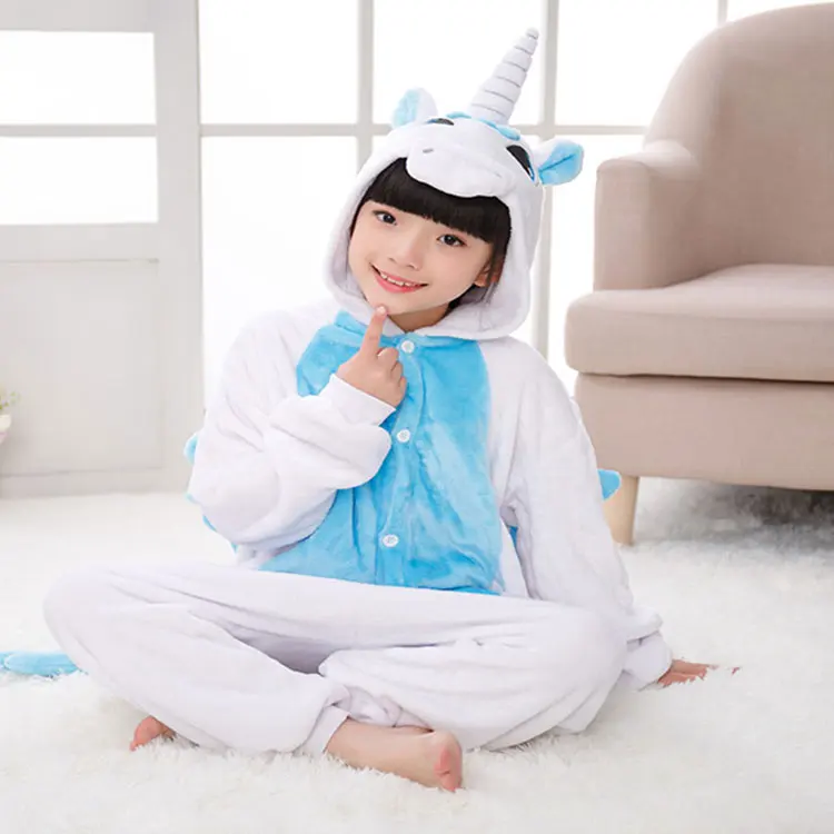 blue unicorn Детский комбинезон с покемонами, осликом, костюм С Рисунком Тигра, Стича Пикачу, кигурумис, пижама для мальчиков и девочек, зимняя теплая одежда для сна, забавная Милая одежда - Цвет: blue unicorn