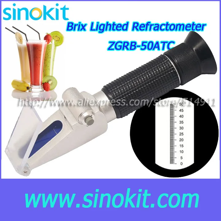 

Hand-held Cheaper LED Lighted 0-50%Brix Refractometer - ZGRB-50ATC