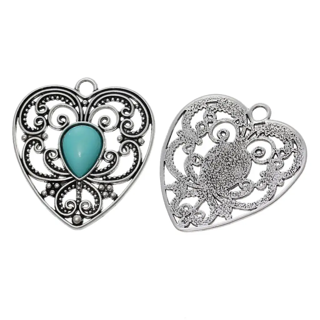 DoreenBeads 5 шт. Очаровательные Подвески в виде сердца серебристый узор пустотелый