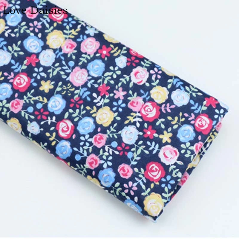 Хлопок саржевая ткань пасторальный темно-синий WIHTE мини маленький фуксия оранжевый белый цветы для ручной работы детская одежда платье