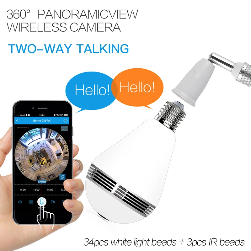 WiFi лампа мини камера IP домашняя панорамная микро рыбий глаз 360 градусов 960 P HD