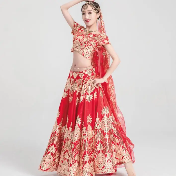 Женский Свадебный костюм Sarees индийский в этническом стиле Lehenga Choli топ + юбка шарф
