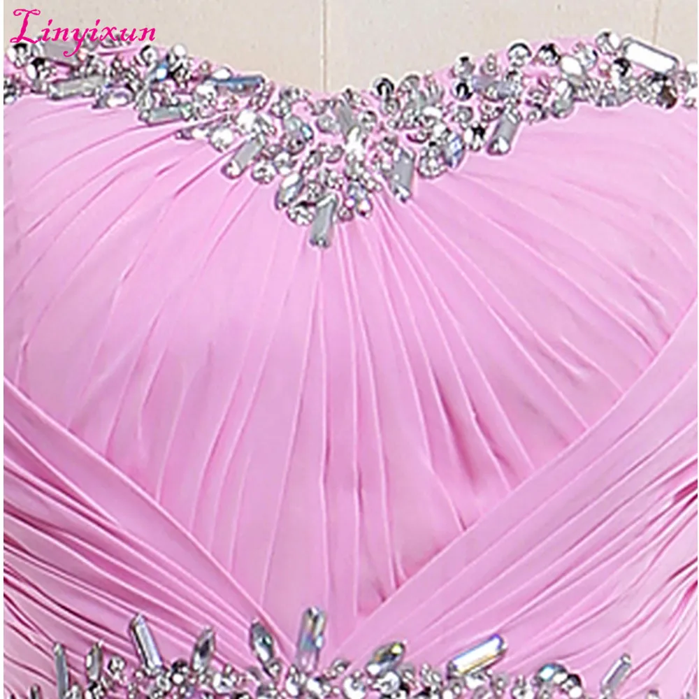 Linyixun настоящая фотография 2017 Vestidos De Fiesta длинные шифоновые складки бисером