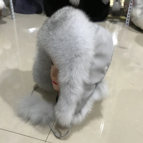 natural fox Зимняя новая стильная женская шапка из натурального Лисьего меха, натуральная шапка из меха лисы, Повседневная теплая Русская Шапка из натурального Лисьего меха, шапка-бомбер s - Цвет: natural fox