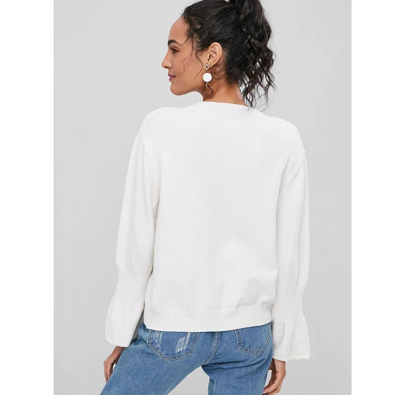 SexeMara 2018 Women White Sexy Deep V Neck Autumn Fall Winter Elastic Slim Sweater Warm Casual Pullovers | Женская одежда