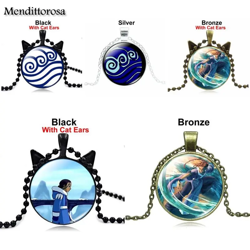 Mendittorosa Avatar the Last Airbender Jewelry Классический Стеклянный кабошон Серебряная цепочка