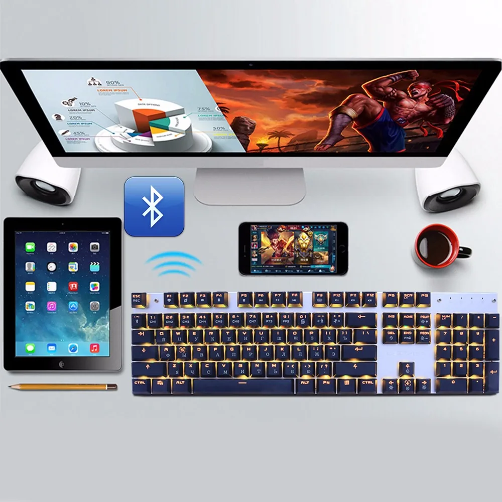 Bluetooth Беспроводная игровая механическая клавиатура светодиодный RGB с подсветкой Teclado Anti ghosting для геймера