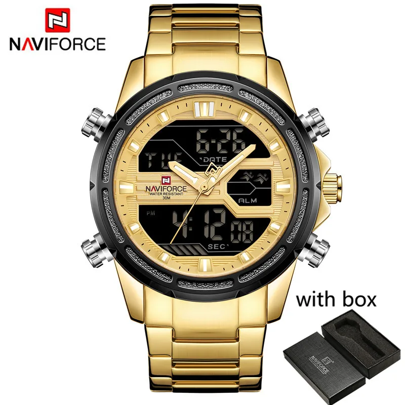 NA913802 with box Бренд класса люкс, мужские часы NAVIFORCE, военные, водонепроницаемые, светодиодный, цифровые, спортивные, мужские часы, мужские наручные часы, relogio masculino 9138 - Цвет: NA913802 with box