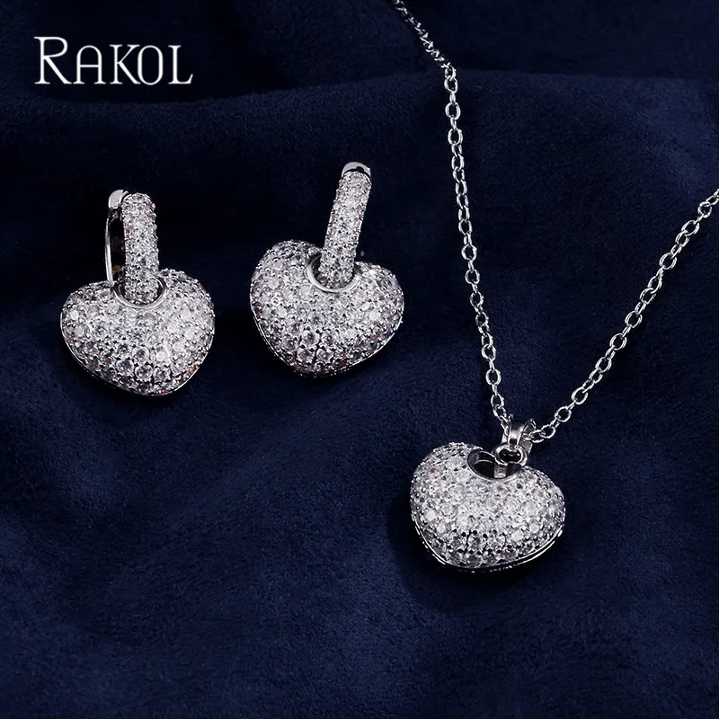 RAKOL 2018 новый дизайн микро проложить AAA циркония сердце Подвески ожерелье серьги