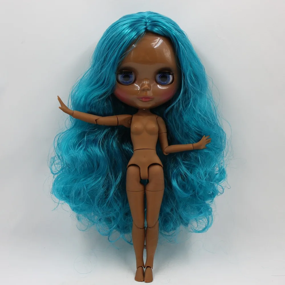 

ICY DBS Blyth doll super black skin blue Turquoise hair joint body 1/6 bjd articulated doll 30cm nude doll