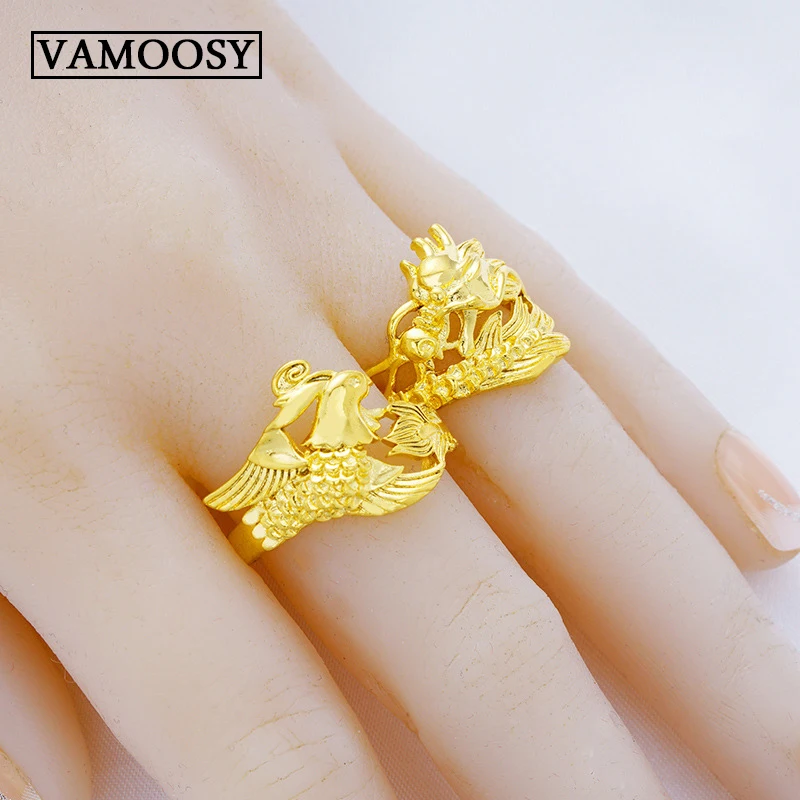 

Charms Chinese Mythology Dragon Phoenix Style Open Rings for Women Men 24K Gold Wedding Rings Adjustable Knuckle Finger Jewelry