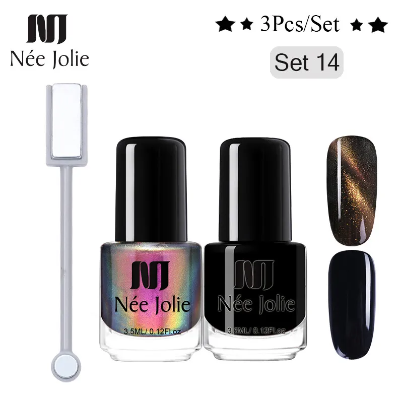 3pcs-014 NEE JOLIE 1 бутылка голографический лак для ногтей с эффектом «кошачий глаз» Хамелеон для использования с магнитом кошачьи глаза замачивают лак для ногтей 22 цвета для дизайна ногтей - Цвет: 3pcs-014