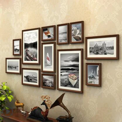 As picture show 12pcs Pine Wood Photo Frame Combo Wooden Picture Frames Picture Frame Set Home Office Coffee Salon Wall Decorations - Цвет: As picture show