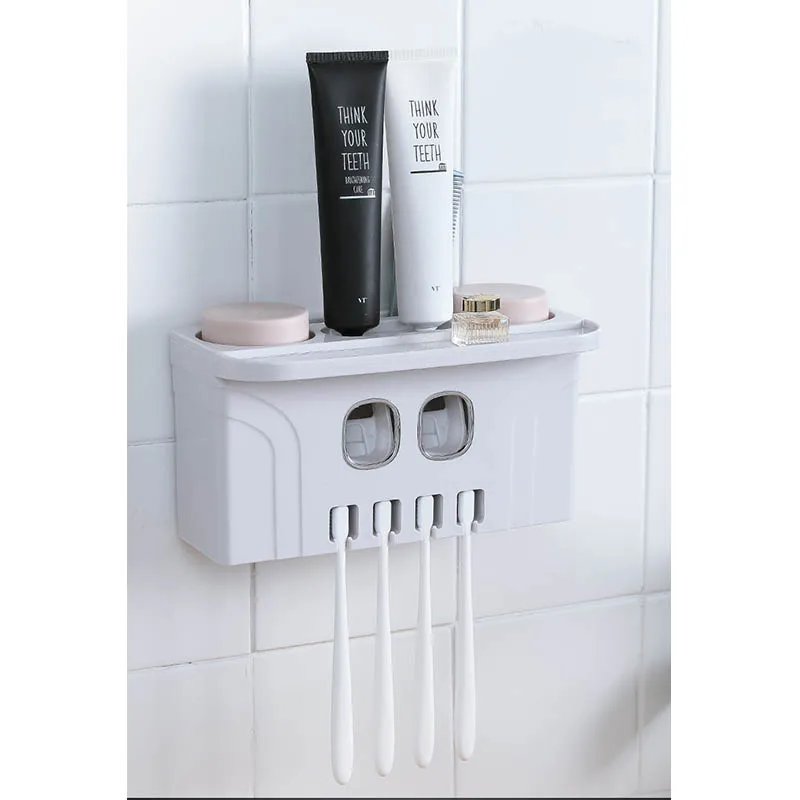

Simple Automatic Squeezing Toothpaste Dispenser Toothbrush Holder Household Bathroom Accessories Wall Mounted Storage Rack AA