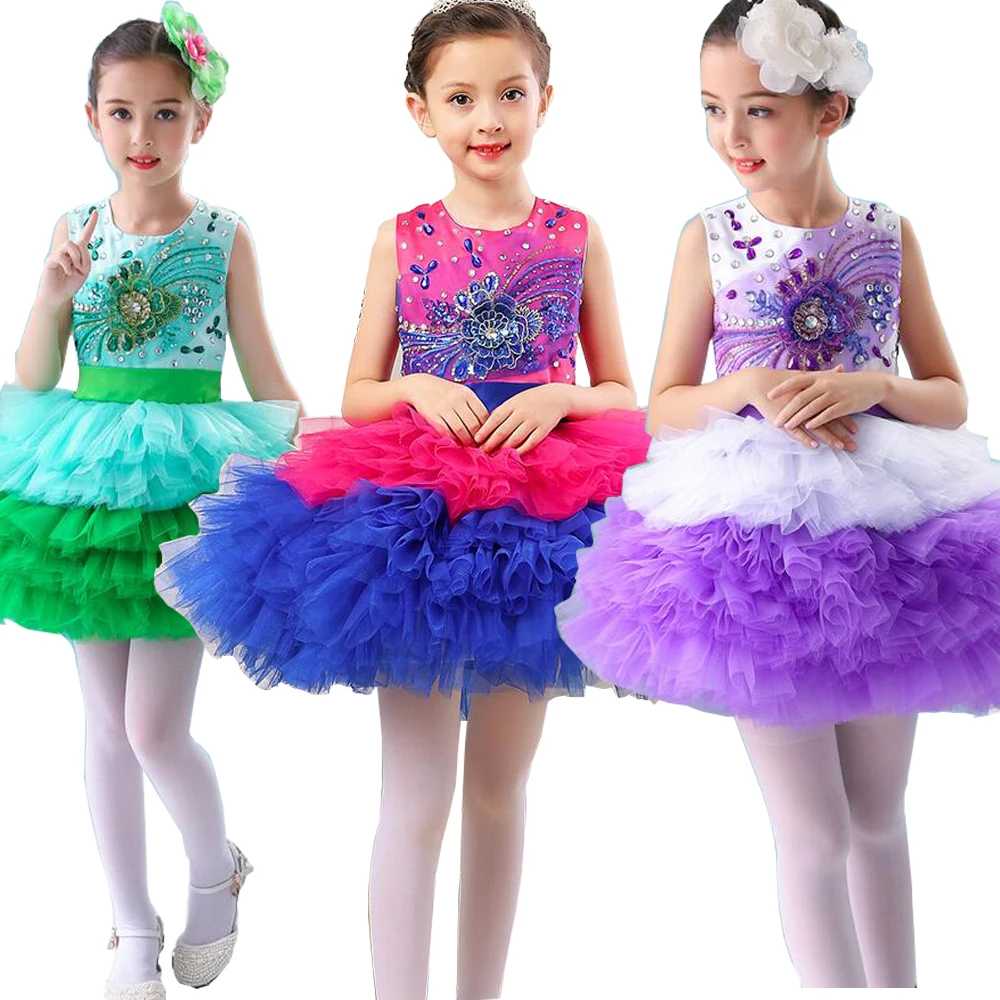 Танцевальная одежда для девочек Детские костюмы бальных танцев с блестками