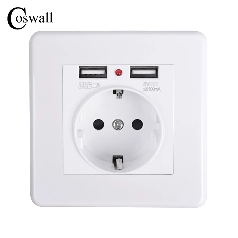 Coswall двойной usb порт для зарядки 5 в 2 1 а светодиодный индикатор 16А настенная