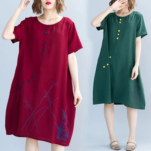 Офисное женское свободное платье с круглым вырезом и тонким принтом Vestidos