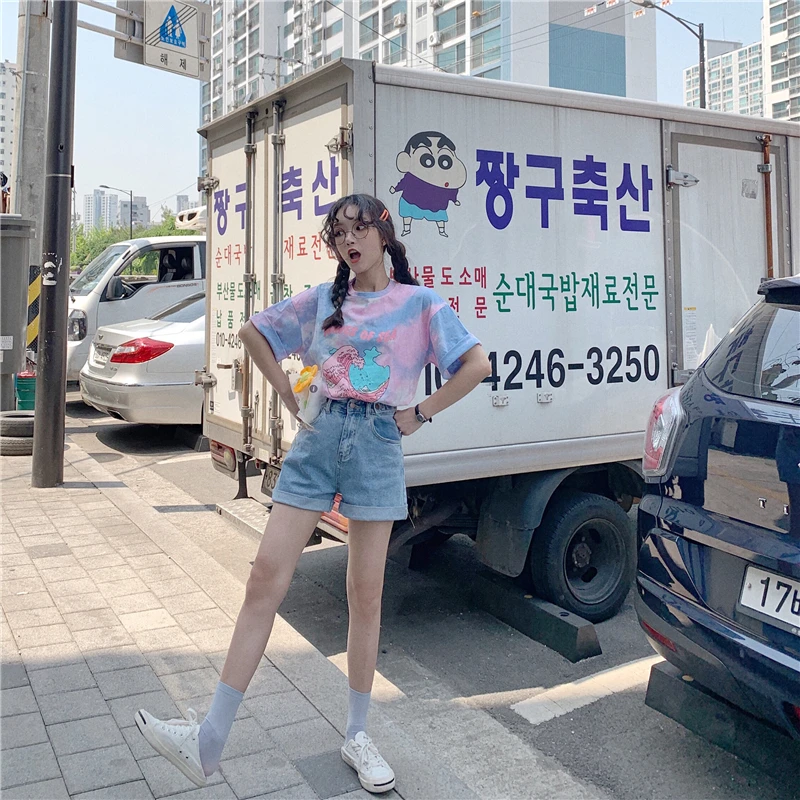 Woherb, Harajuku, футболка с принтом Tie Dye, повседневные летние топы, женские футболки с принтом мультяшных букв, Женская Эстетическая одежда 22528