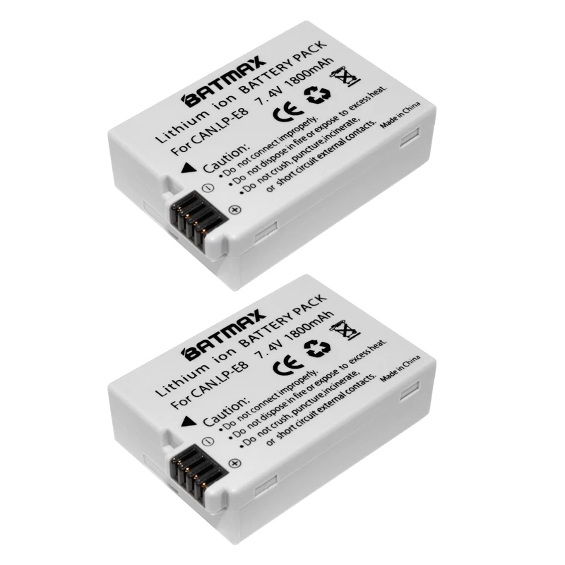 Аккумулятор для фотоаппарата Batmax 2Pcs LP E8 LPE8 Canon EOS 550D 600D 650D 700D kiss X4 X5 X6i X7i Rebel T2i T3i T4i