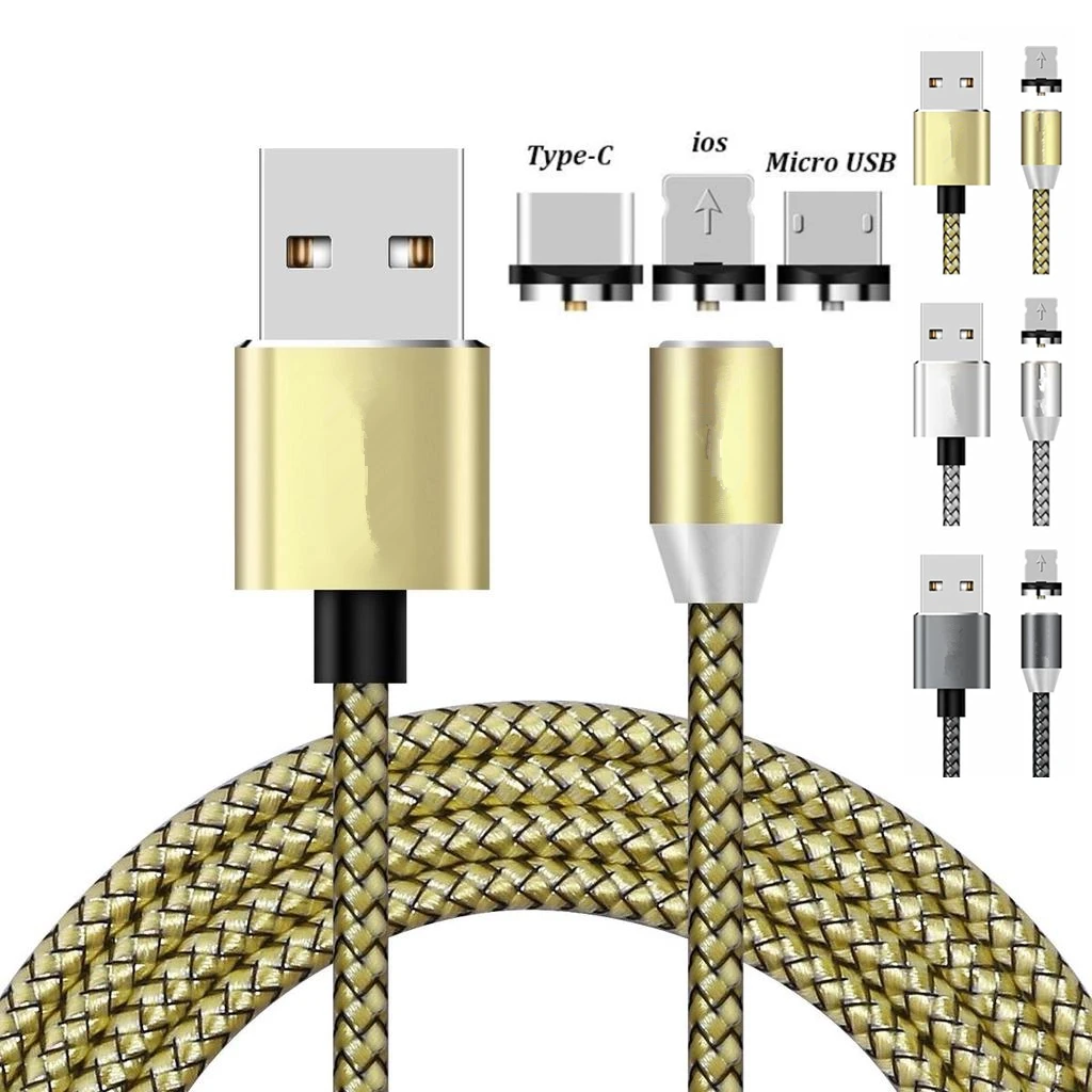 Магнитный USB кабель 1 м 2 шнур для быстрой зарядки iPhone Xs Max 7 8 Type c Samsung S10 Xiaomi Huawei P20 Lite