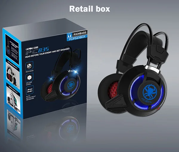 Проводные Игровые наушники Mega Bass со светодиодной подсветкой, звуковая гарнитура с микрофоном, гарнитура для телефона, компьютера, ПК, MP3 плеера - Цвет: black retail box