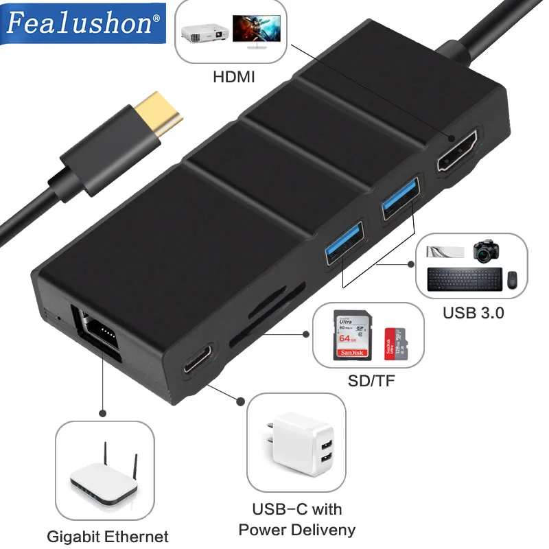 Док станция с разъемом типа C HDMI RJ45 USB концентратор питания для ноутбука Macbook Pro HP
