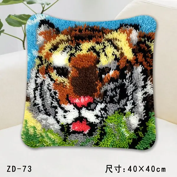 Embroidery Pillowcase Latch Hook Rug Kits Canvas Decorative Knoopkussen Christmas Pillow DIY Tiger Embroidery Cushion Kits