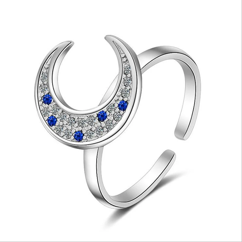 

KOFSAC New Charm Pure Silver 925 Ring Luxury Blue Crystal Micro Inlay Zircon Moon Rings For Women Jewelry Valentine's Day Gifts