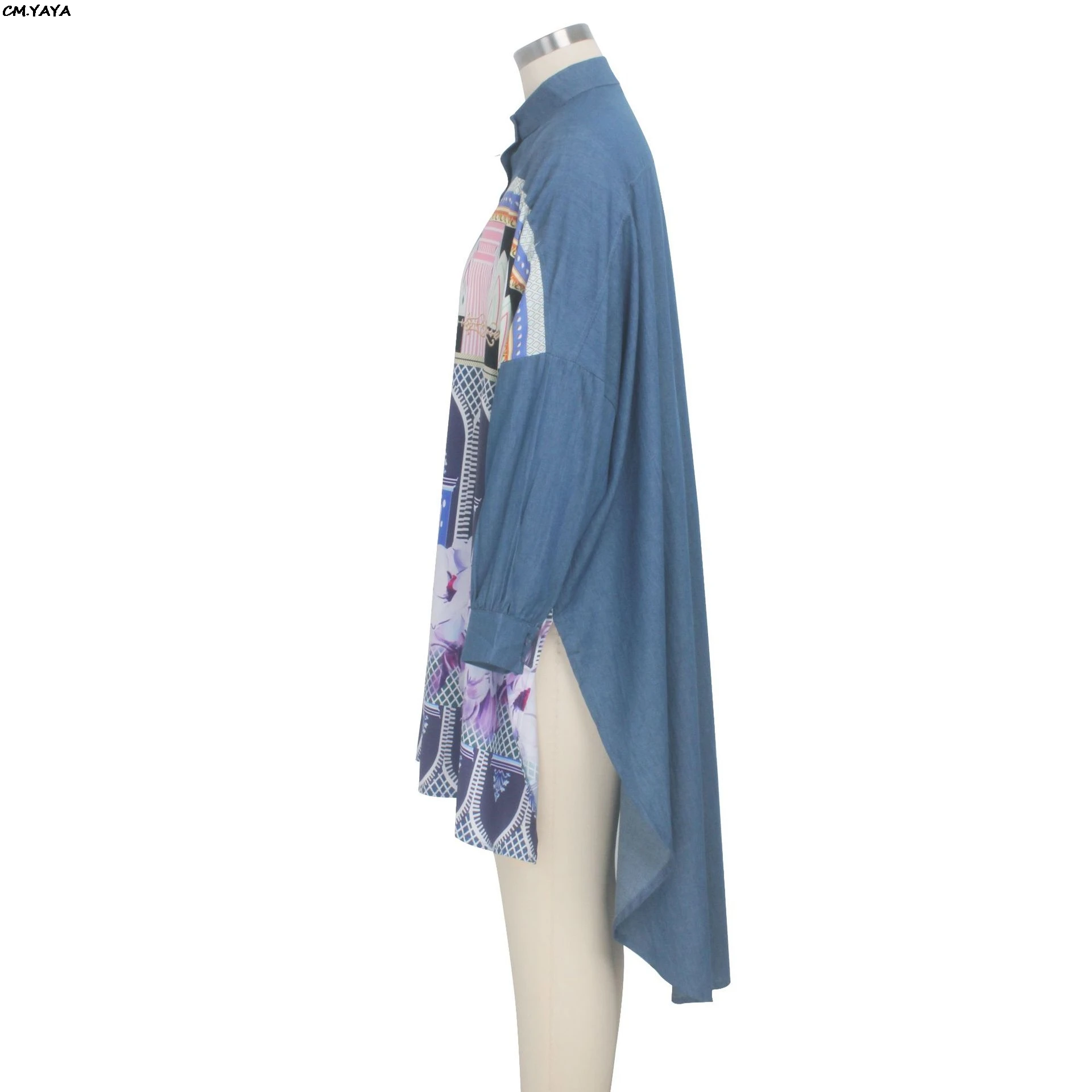 2019 women new summer vintage floral print long sleeve irregular hem loose blouse shirt dress fashion denim dresses GLSMR9318 | Женская