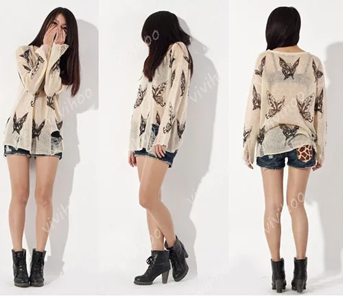 Оптовая продажа размера плюс женский свитер топы С Рисунком бабочки круглый