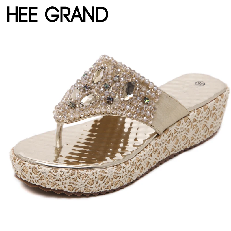 HEE GRAND/2018 г. Летние вьетнамки из Искусственного хрусталя шлепанцы на платформе