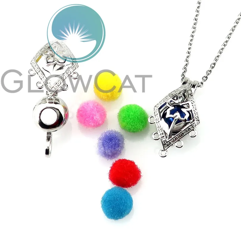 KK976 Медь Цветок филигрань ромб Форма бусины клетка медальон кулон Духи Диффузор