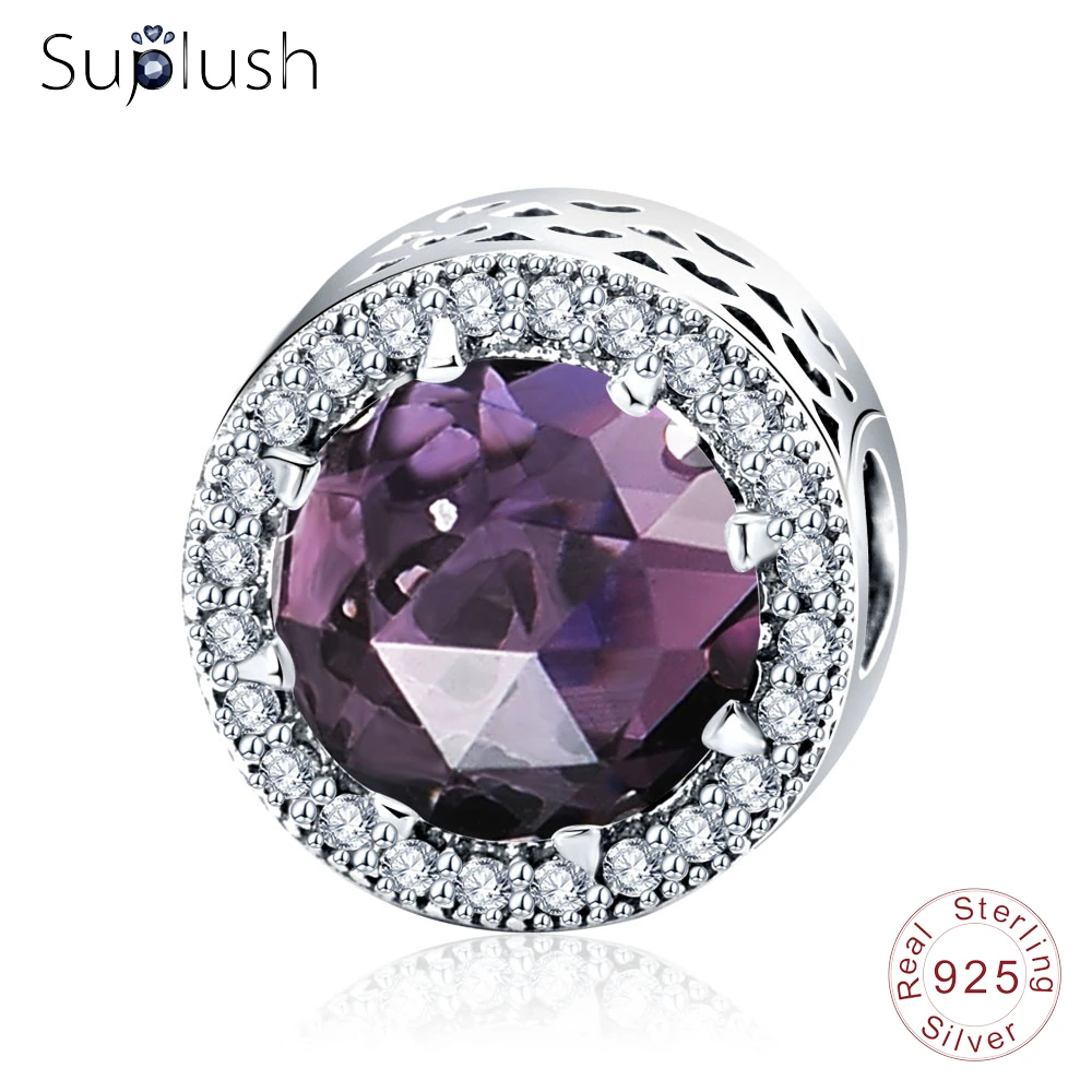Suplush 100% натуральная 925 пробы серебряные круглые Форма камень CZ очарование
