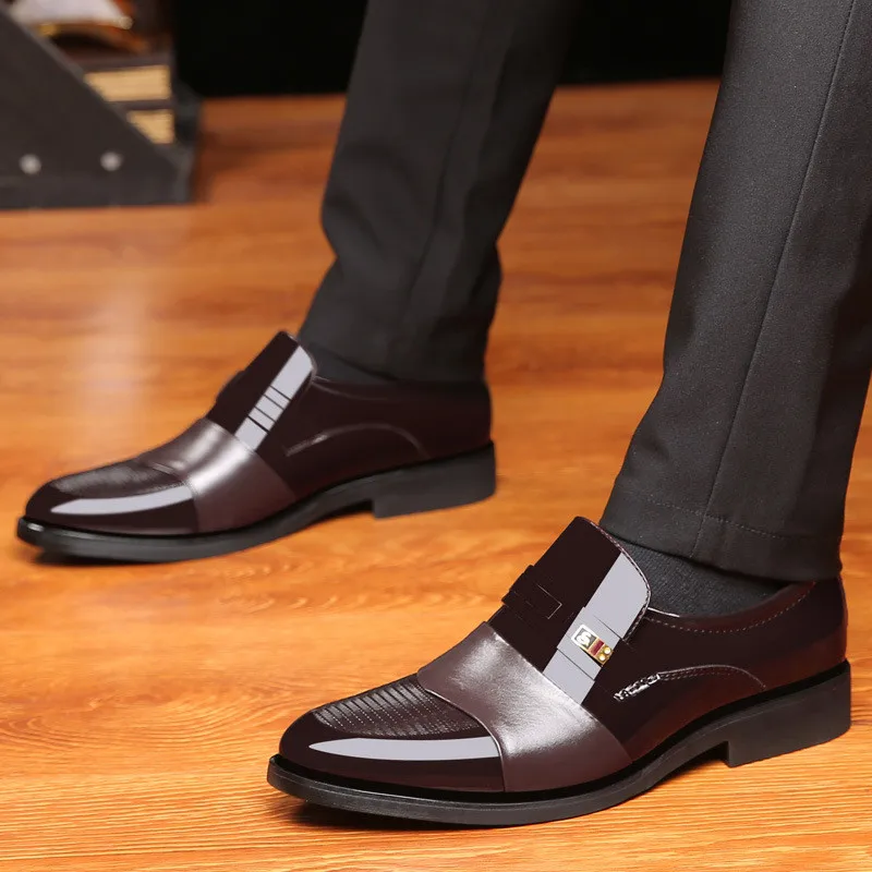 

37-48 High Quality Patent Leather Dress Shoes Tide Pointed England Style Business Wedding Formal Flats Brown/Black Shoes For Men