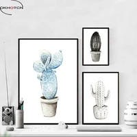 okhotcn framed nordic canvas painting watercolor cactus scenery wall art print poster canvas pictures for living room decoration