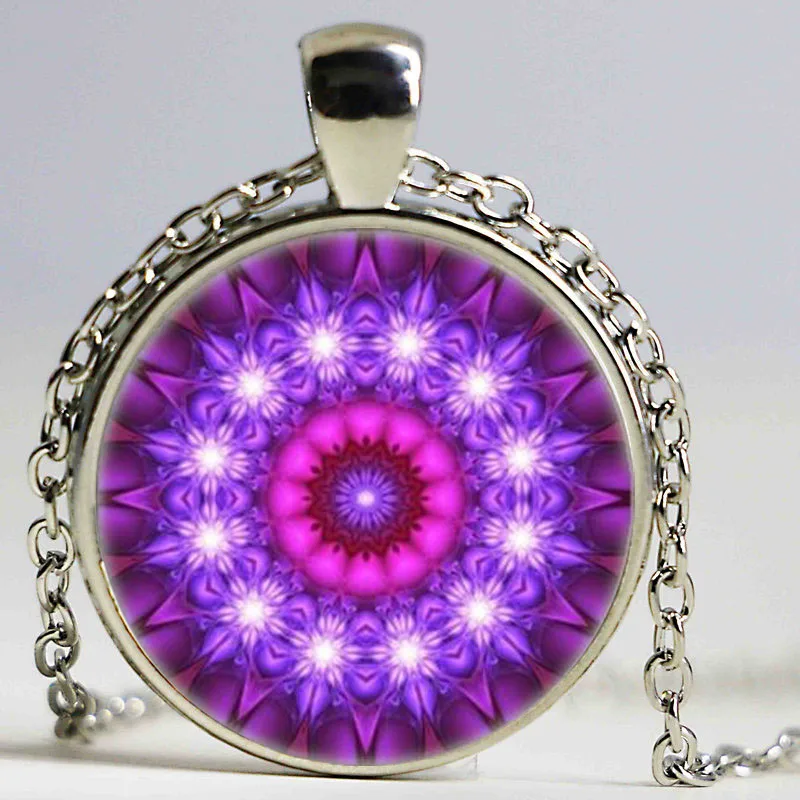 Ожерелье с подвеской в виде фиолетовой мандалы|pendant necklace|chain pendantsilver chain |