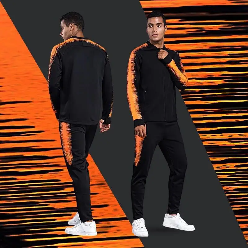 Black and orange BINTUOSHI, спортивная одежда для бега, мужская футбольная тренировочная куртка, штаны, спортивные костюмы, зимняя одежда, тренировочный костюм для бега, футбола - Цвет: Black and orange