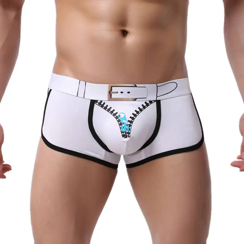 

Fashion Mens Soft Underwear Mid-waist Boxer Shorts Sexy Males 3D Printed Zipper Belt Boxers Bulge Pouch Trunks Underpants New