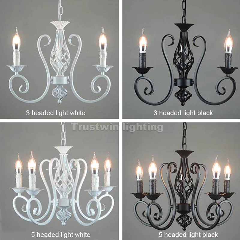 Винтажная железная светодиодная Люстра для фойе гостиной 3 5 6 лампочек черная