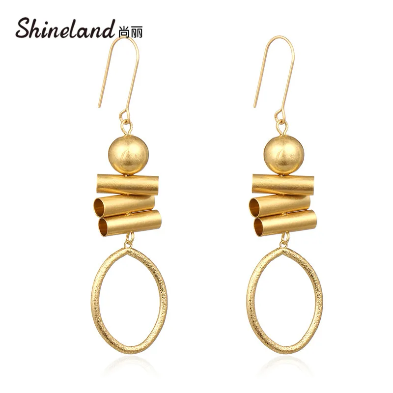 

Shineland 2021 Pendientes Mujer Hot Fashion Metal Tube Round Circle Ball Long Statement Drop Dangle Earrings for Women Bijoux