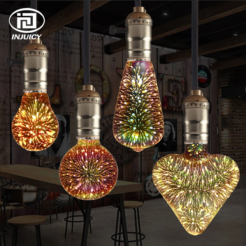 Edison Новинка 3D LED E27 красочные фейерверки лампочки винтажные атмосферные