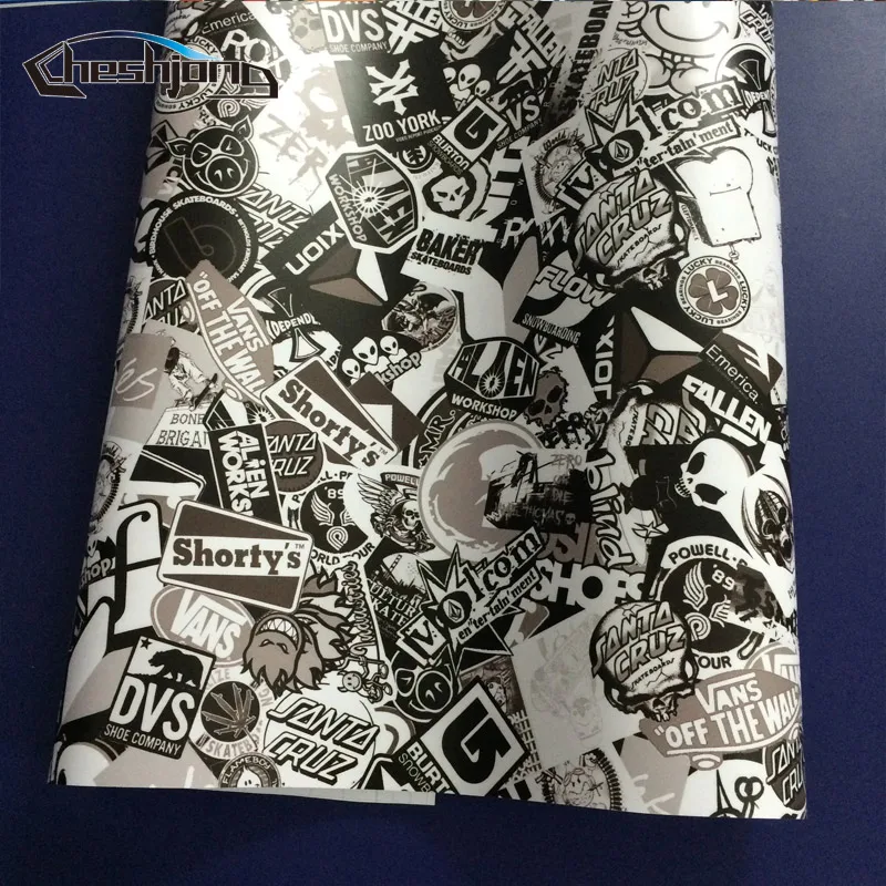 Black White Graffiti Cartoon Stickerbomb For Car Motorcycle Scooter Scateboard Helmet DIY Decal Vinyl Wrap Adhesive Film Sheet | Автомобили