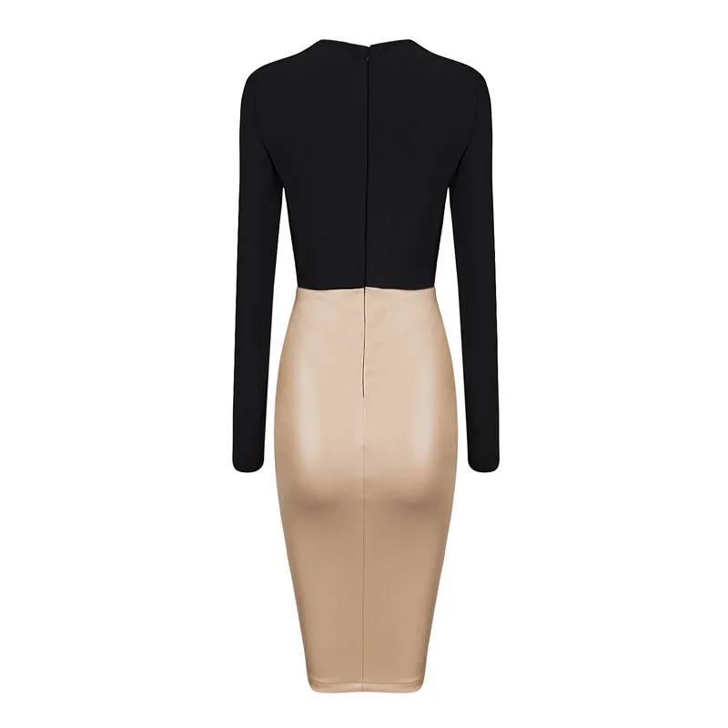 Bqueen Новинка 2017 лоскутное Бандажное платье из искусственной кожи на шнуровке