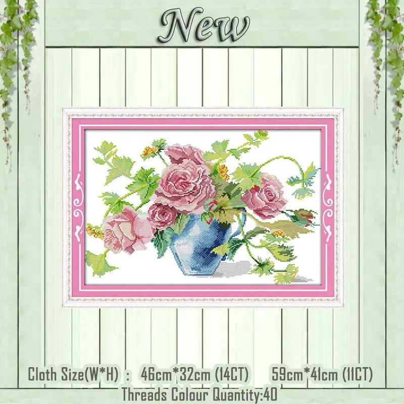 Blossom roses Корзина розы в вазе Цветочная живопись Счетный напечатанный на холсте DMC 11CT 14CT наборы DIY Вышивка крестиком набор для рукоделия - Цвет: Blossom roses