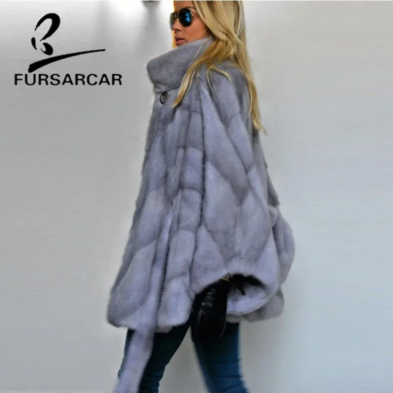 Женская Шуба с рукавами летучая мышь FURSARCAR новая стильная шуба из меха норки