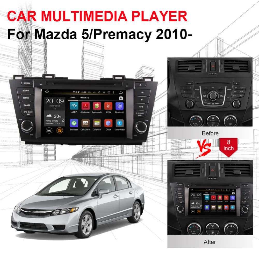 8 дюймовый автомобильный радиоприемник 4 Гб ОЗУ Android 0 Octa Core для Mazda 5/Premacy 2010 DVD