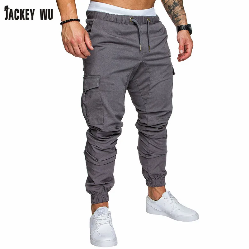 Бренд JACKEYWU, мужские брюки, мода, много карманов, сплошной цвет, для бега, эластичная талия, хаки, брюки карго, повседневные Комбинезоны, хип-хоп
