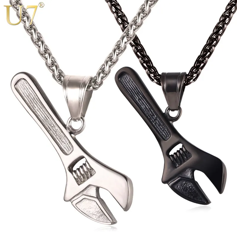 U7 Инструмент Гаечный Ключ Шарм Кулон Ожерелье Стальная Цепочка и Подвеска Для